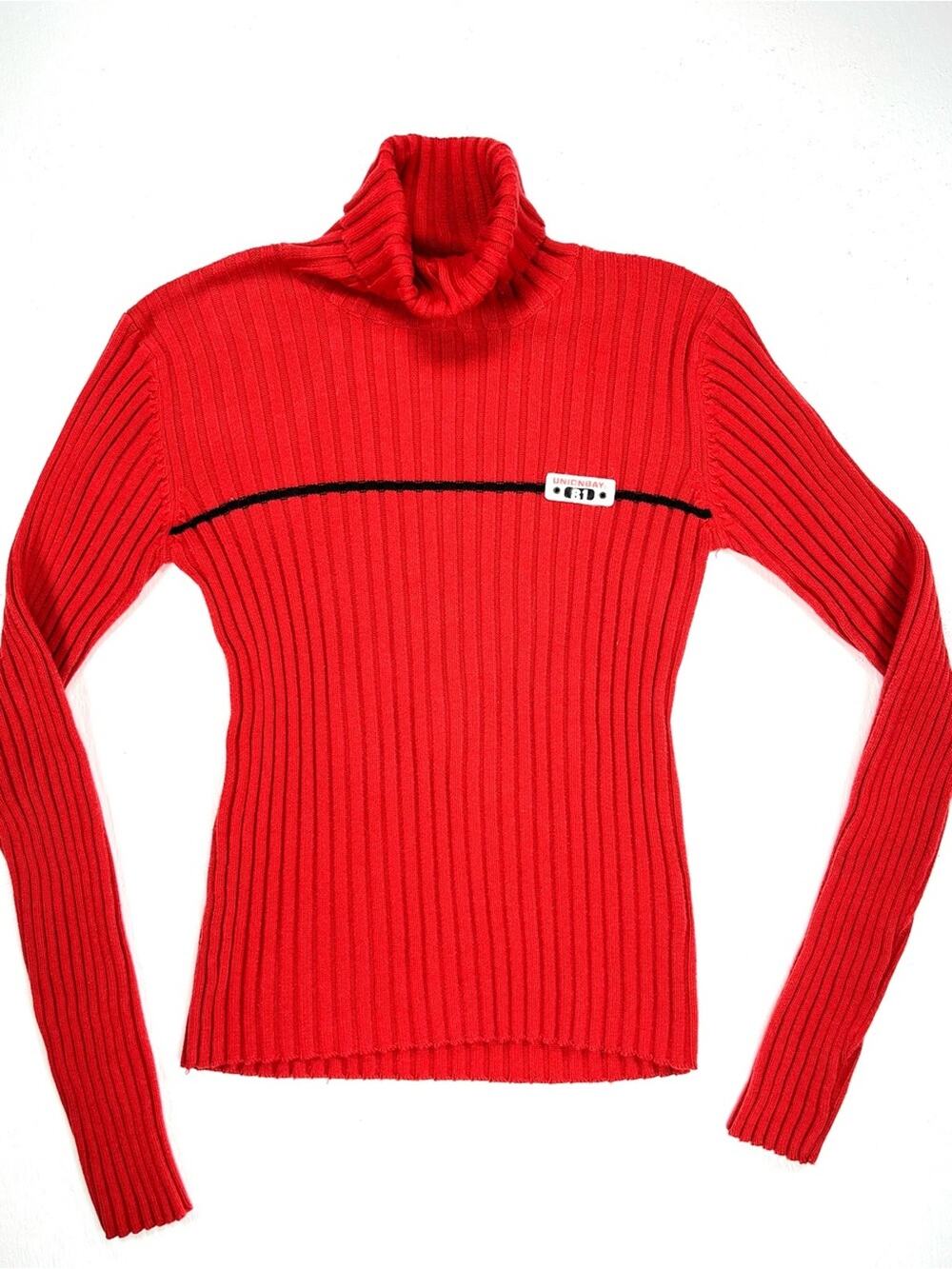 Vintage 90s UNIONBAY Red Ribbed Turtleneck Sweater Medium Chest Logo Slouchy
